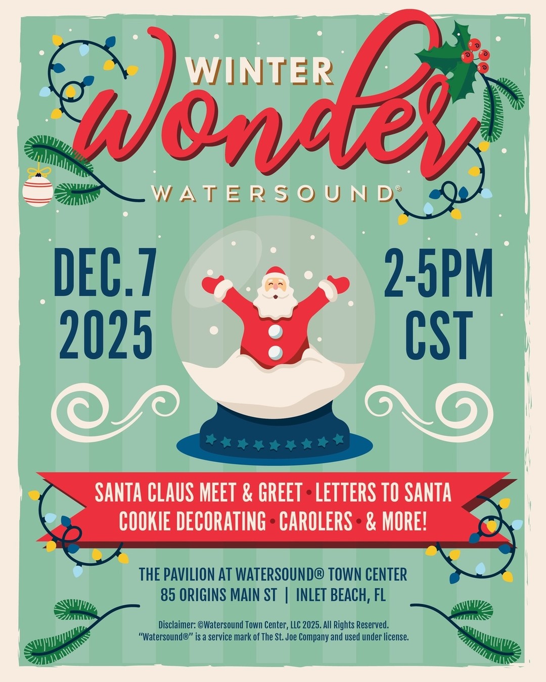 Winter Wonder Watersound is almost here! We love seeing the Watersound Origins community come to life during the holidays, and this is one festive event you won’t want to miss.  Saturday, December 7
2–5 PM CST
The Pavilion at Watersound Town Center  Bring the whole family for an afternoon of holiday cheer featuring a Santa meet and greet, cookie decorating, carolers, a kids’ theater performance, letters to Santa, and more.  This free, family-friendly celebration is open to the public and full of holiday spirit. We hope to see you there!  — The Huff Homes Team